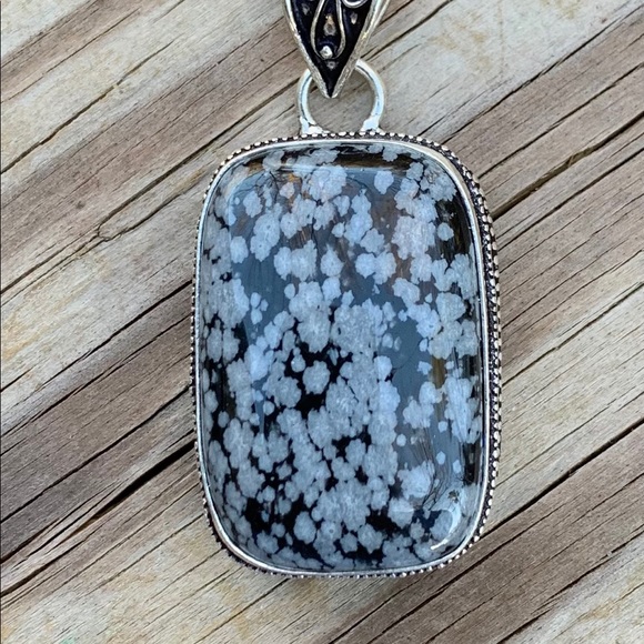 Jewel Design by Grace Jewelry - Snowflake Obsidian Pendant free SS chain